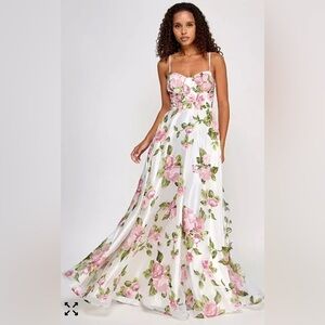 Say Yes Juniors' Rhinestone Floral Corset Sweetheart Gown, Ivory Blush